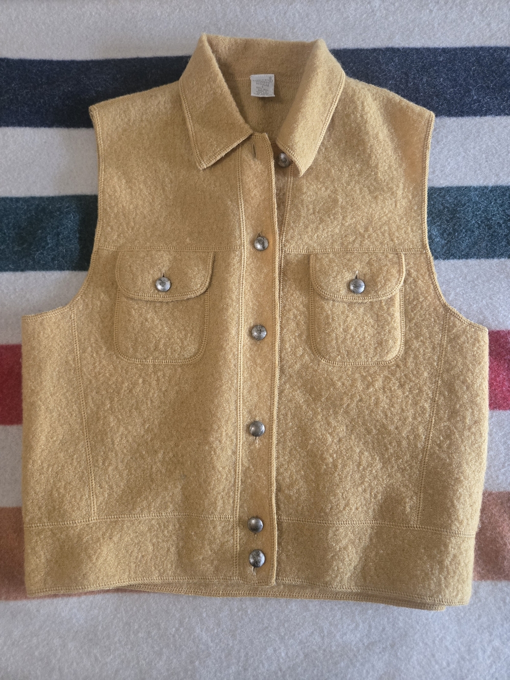 Lands' End Mustard 100% Wool Button-Front Vest
